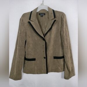 Perceptions Tan Corduroy Blazer with Black Trim